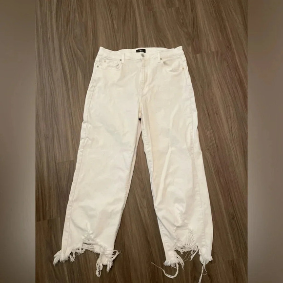 7 for all mankind white cropped Alexa high rise waist fringe at bottom size 32 - Picture 2 of 13